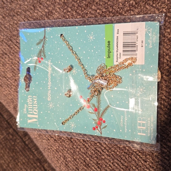 DISNEY CHILD'S CHRISTMAS HOLIDAY NECKLACE AND EARRINGS SET MICKEY & MINNIE MOUSE - Picture 6 of 6